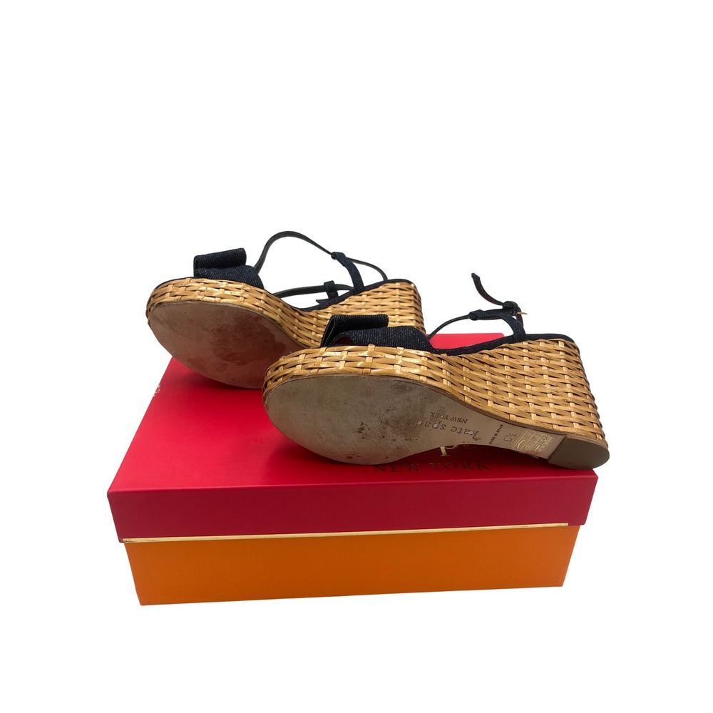 Kate Spade New York Den Wicker Wedge Sandals Bow T-Strap Blue Size 6.5 G5L76F - Picture 4 of 6
